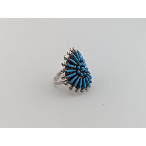 Zuni Ring Turquoise Cluster Genuine Native American Handmade Jewelry Adj 8-11 ** - Picture 9 of 10